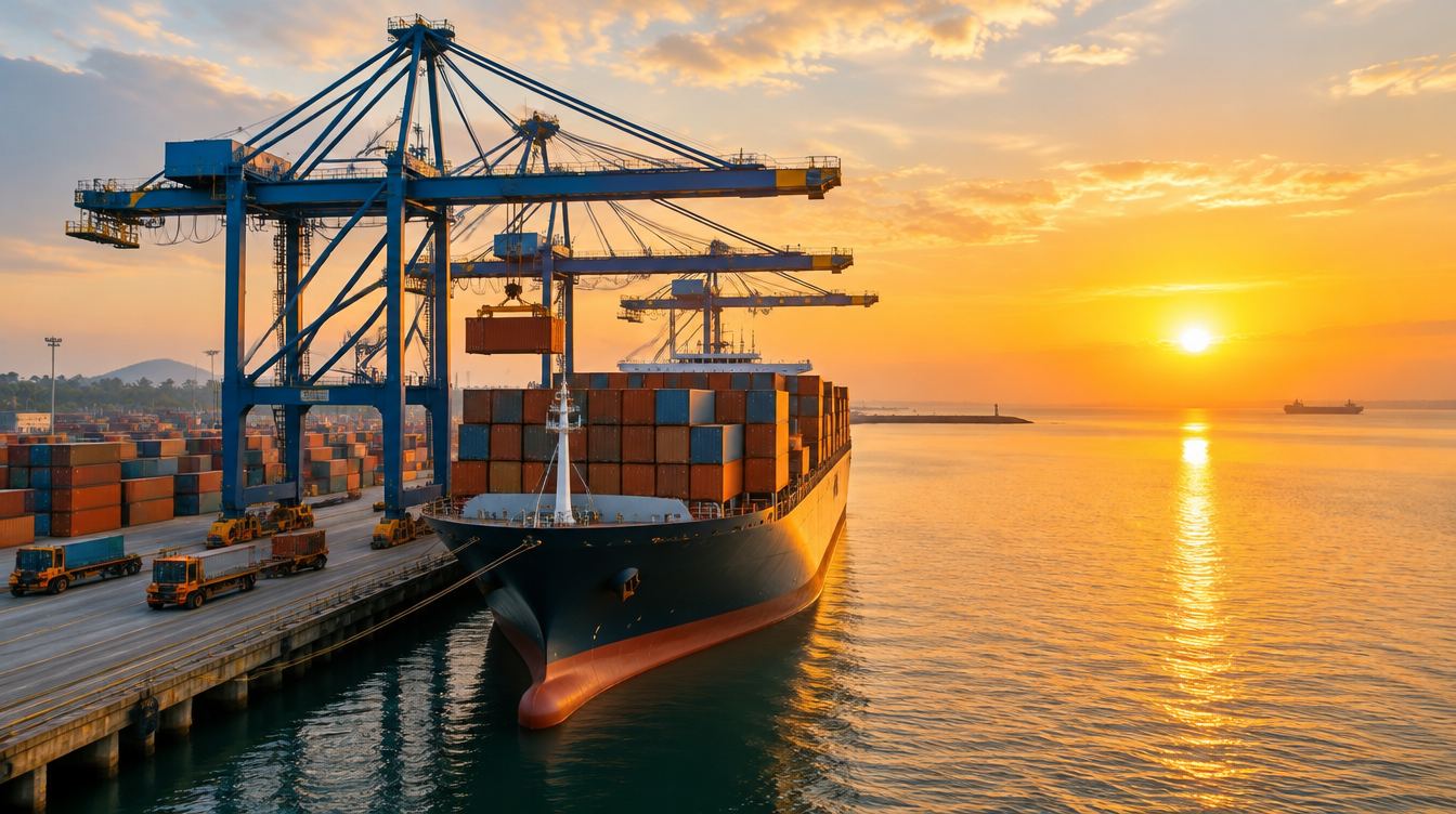 Container ship loading at a South Indian port